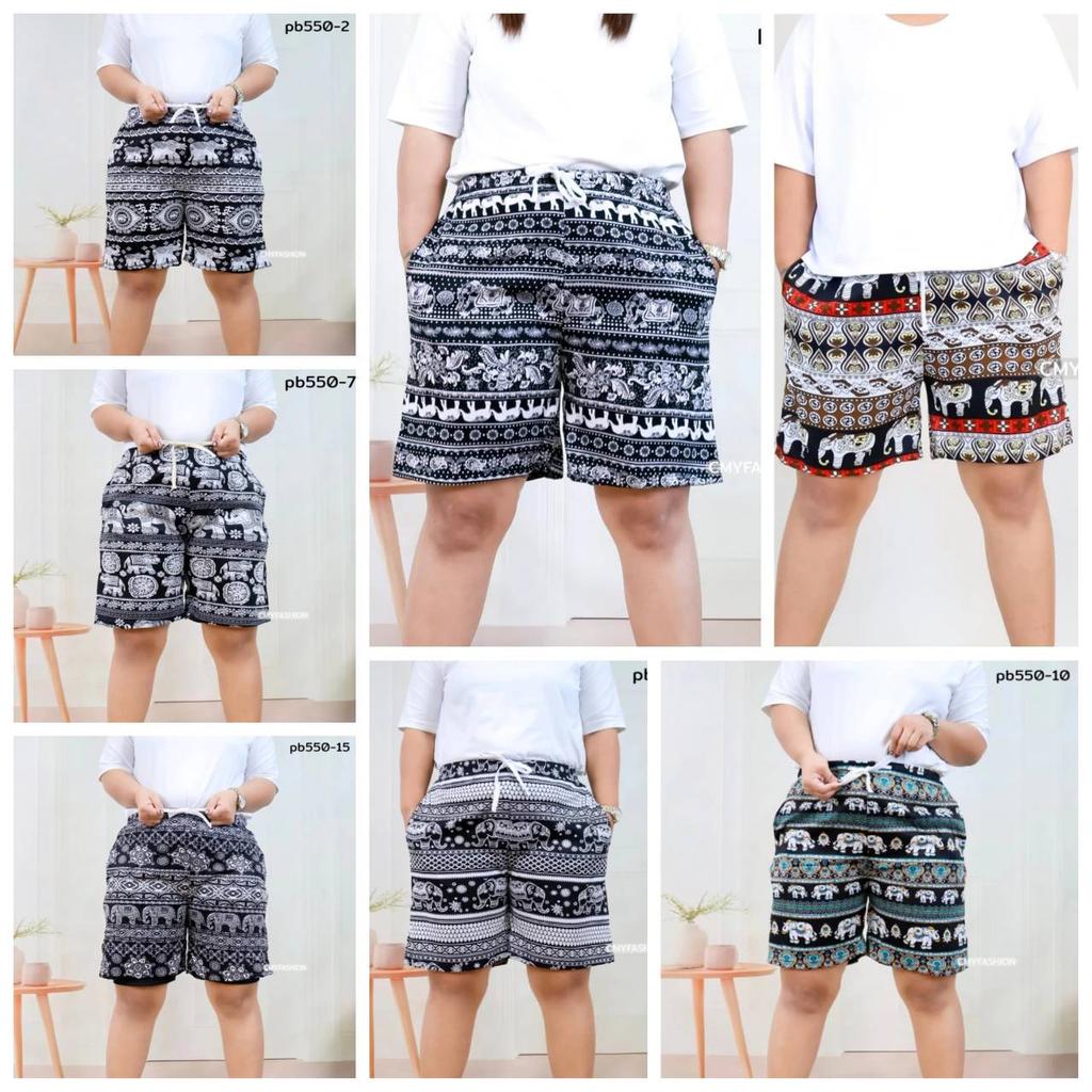 Elephant Wide Legs Shorts Pants Plus Size Adjustable Elastic Waistband Strap Women Men Unisex Print Thailand Casual Beach Bohemian Retro Vintage