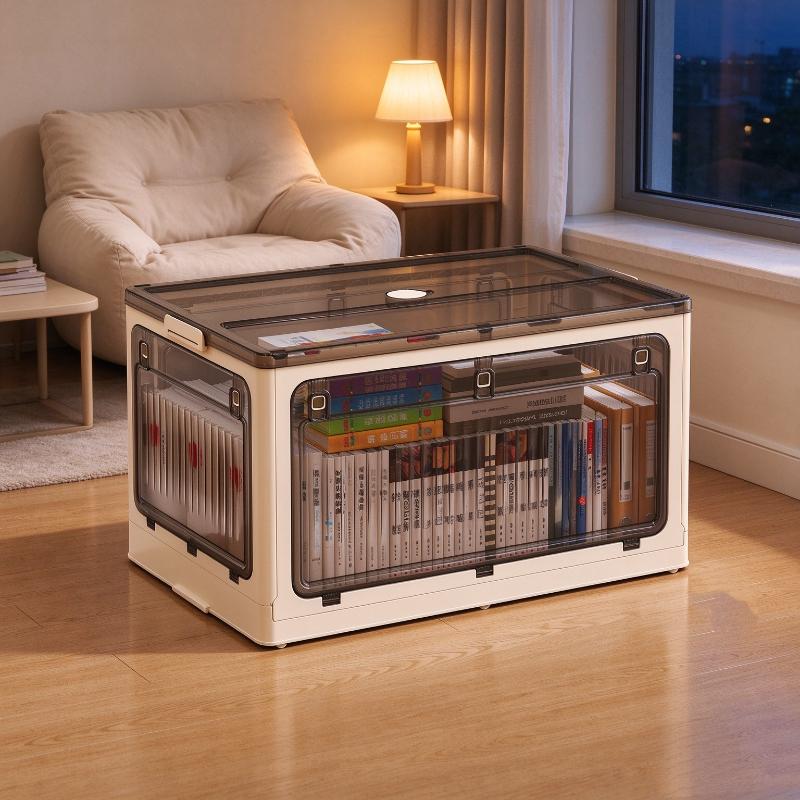 1Pcs Thickened Plastic Folding Collapsible Storage Bin Living Box Storage Box With Front Open Door Stackable Organizer For Book