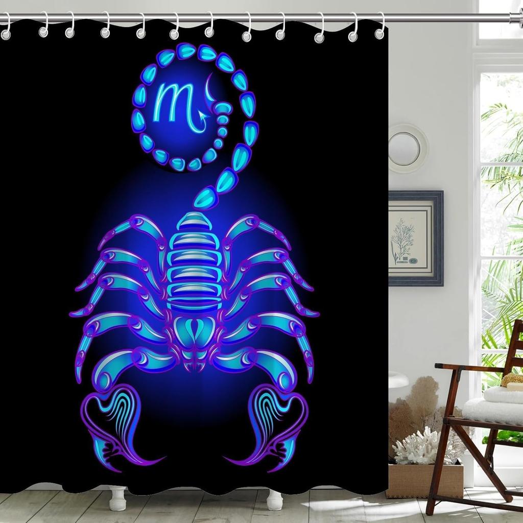 Scorpio Zodiac Shower Curtain Blue Astrology Horoscope Bath Decor, Funny Waterproof Polyester Fabric With 12 Hooks,Birthday Gift