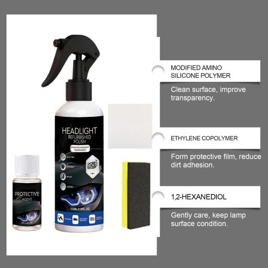 Scheinwerfer-Reparaturset Behebt Vergilbung Beschlag Oxidation Auto-Scheinwerfer mit Poliermittel UV-Schutzspray