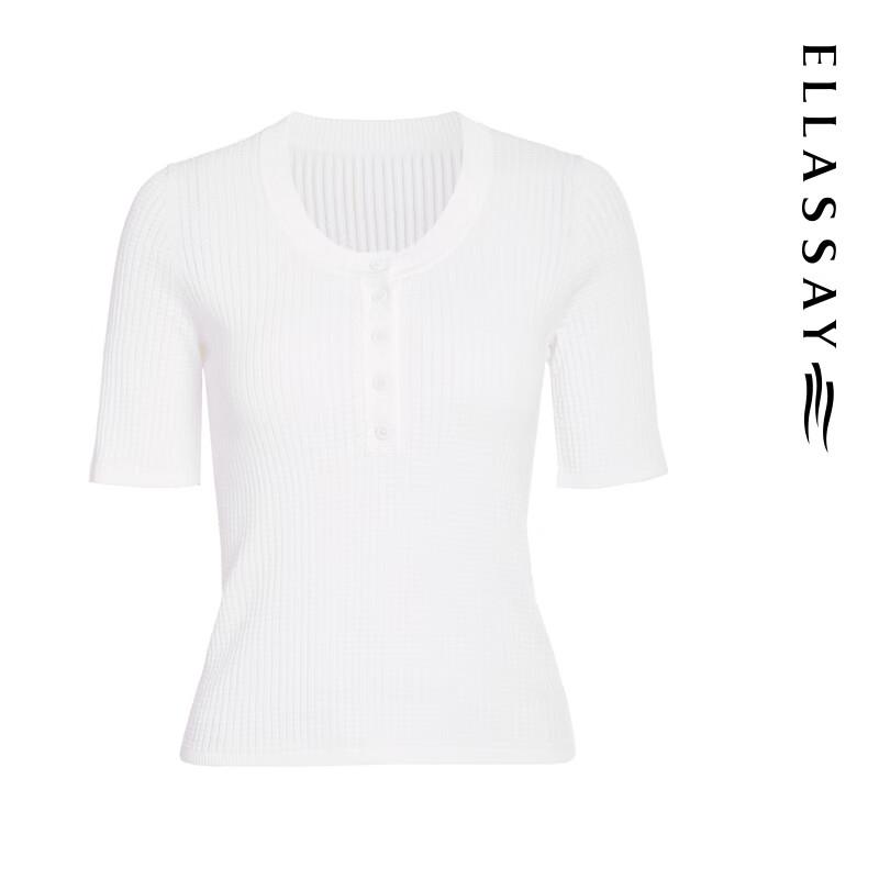 ELLASSAY Women's Fine Grid Textured Knit Short Sleeve Top