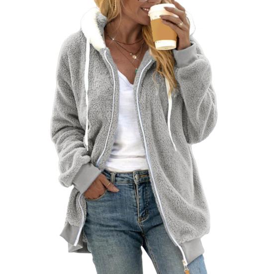 Sherpa Jacke für Damen Winter Flauschiges Sweatshirt mit Reißverschluss Lässig