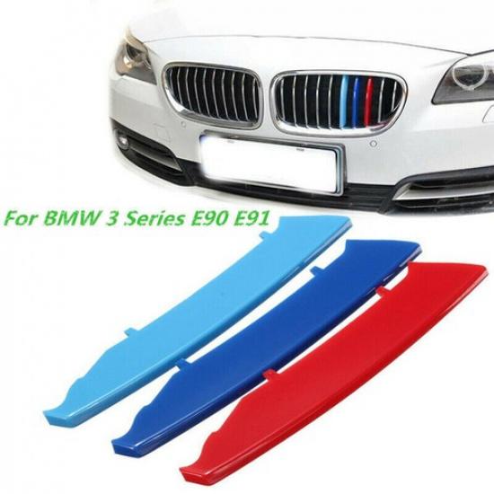 3x Front Grille Grill Cover Strips Clip Fit For BMW 3 Series E90 Accessories New