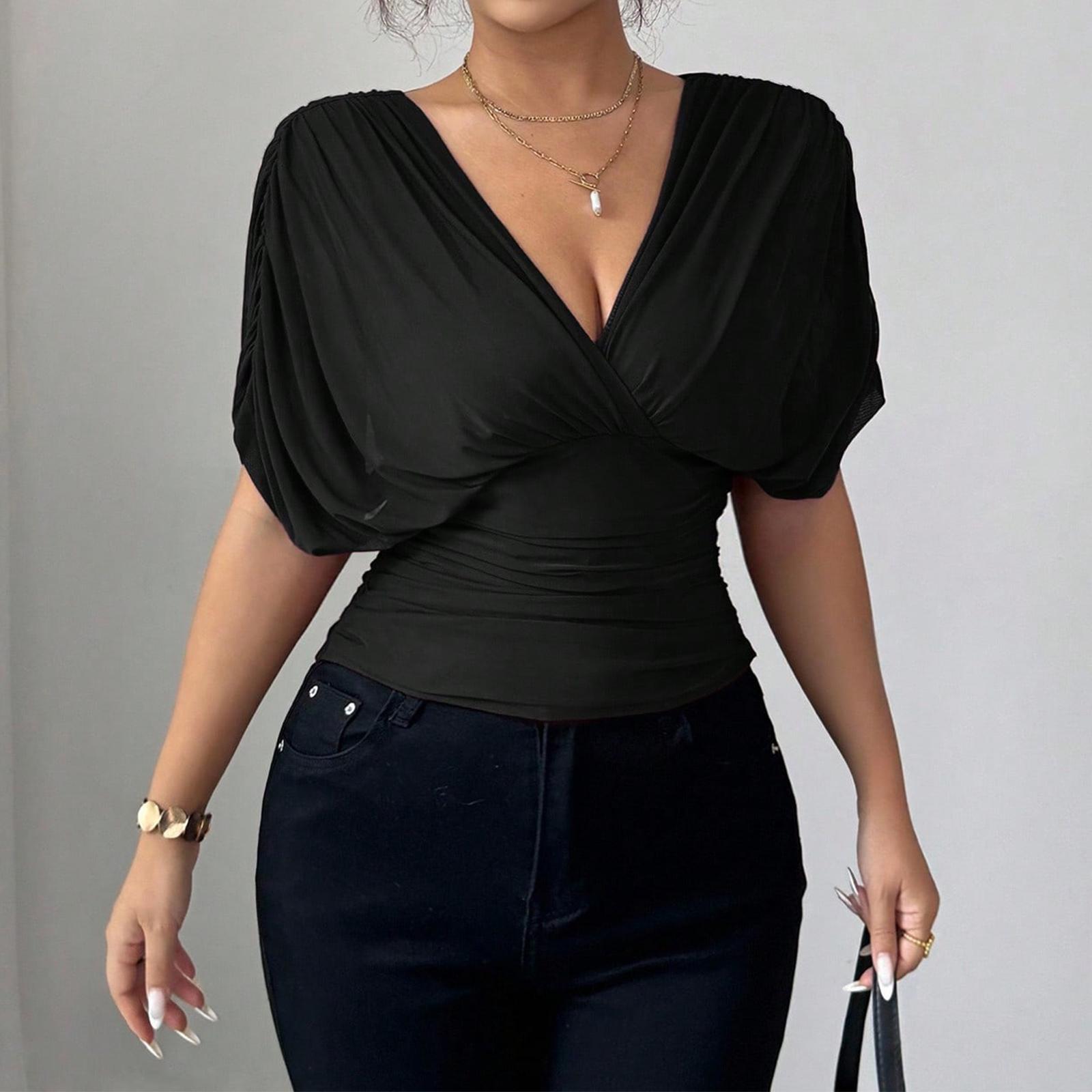 

Women s Casual Fashion V-neck Small Flying Sleeve Tight Waist Top M