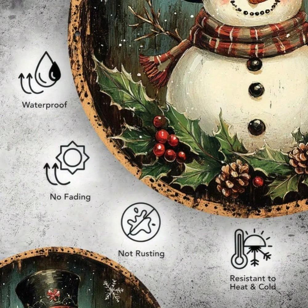 Vintage Metal Tin Sign 8x8 Inch Snowman Wreath Wall Art Rustic Home Decor