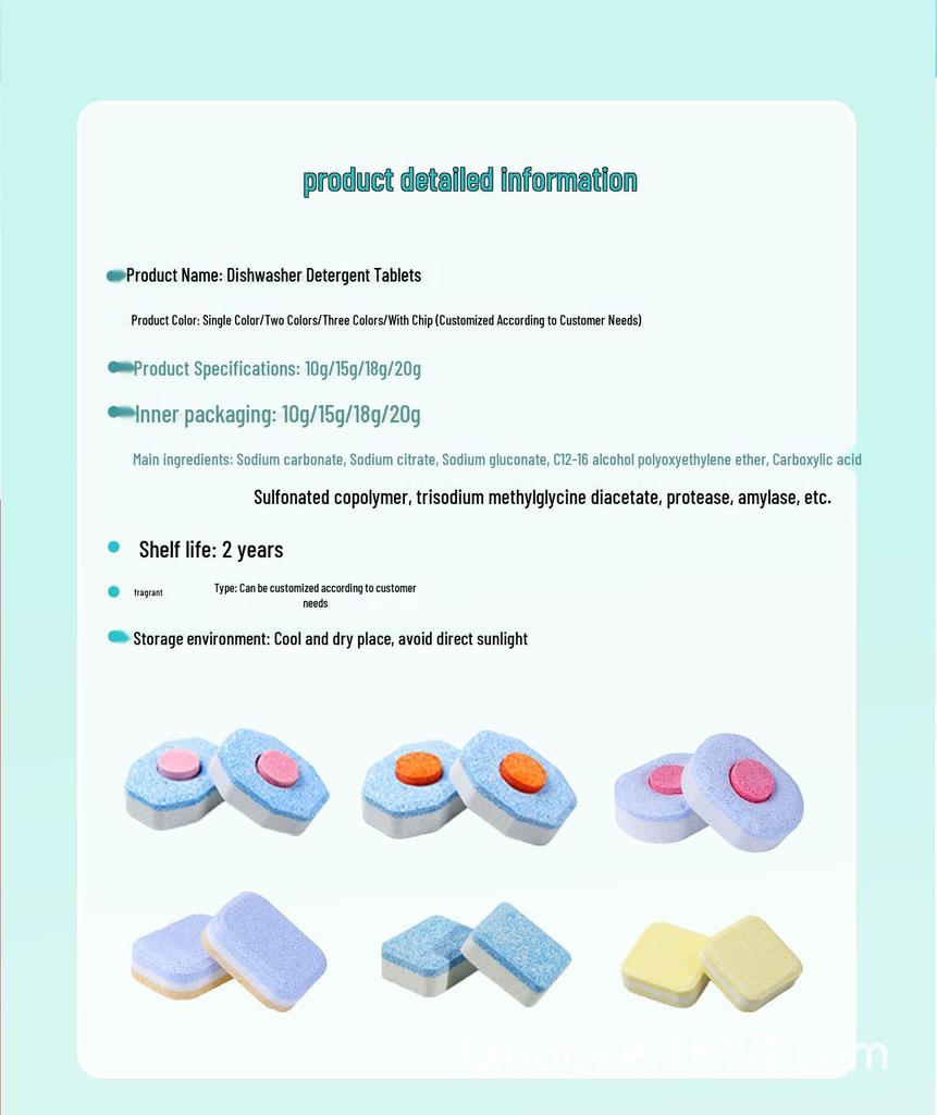 Multi-functional Dishwasher Tablets: Effective Stain & Oil Removal with Light Detergent.