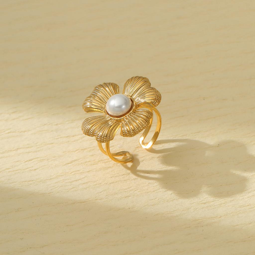 GEMCHIC Women's 18K Gold Plated Stainless Steel Flower Pearl Earrings Set