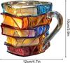 Painted Book Mug Novelty Coffee Mugs, 3D Handcrafted Painted Book Mug,Novelty Stained Glass Stacked Books Coffee Cup, for Readers Literature Lovers