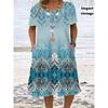 Women's Fashion Vintage Pattern Print Summer Spring Short Sleeve O-Neck Casual Dresses