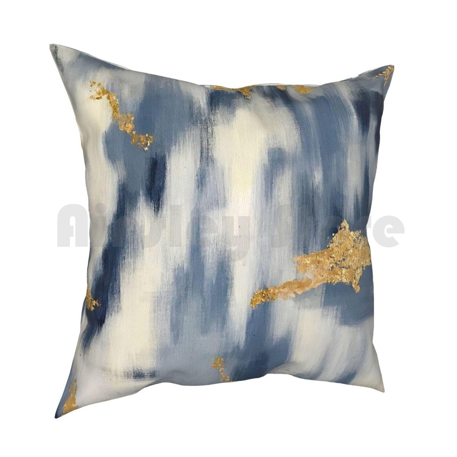 Blue And Gold Ikat Abstract Pillow Case Printed Home Soft Throw Pillow Blue And Gold Gold Leaf Gold Foil Ikat Pattern 30x30cm 12x12in