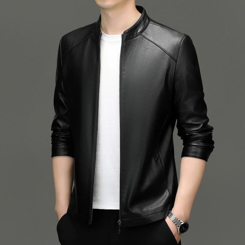 Men's Spring and Autumn Leather Jackets New Men's Stand Collar Casual Leather Jackets
