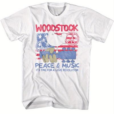 Camiseta Masculina Woodstock Peace Music Gráfica 100% Algodão Gola Redonda Manga Curta Patriótica Vintage Design de Festival