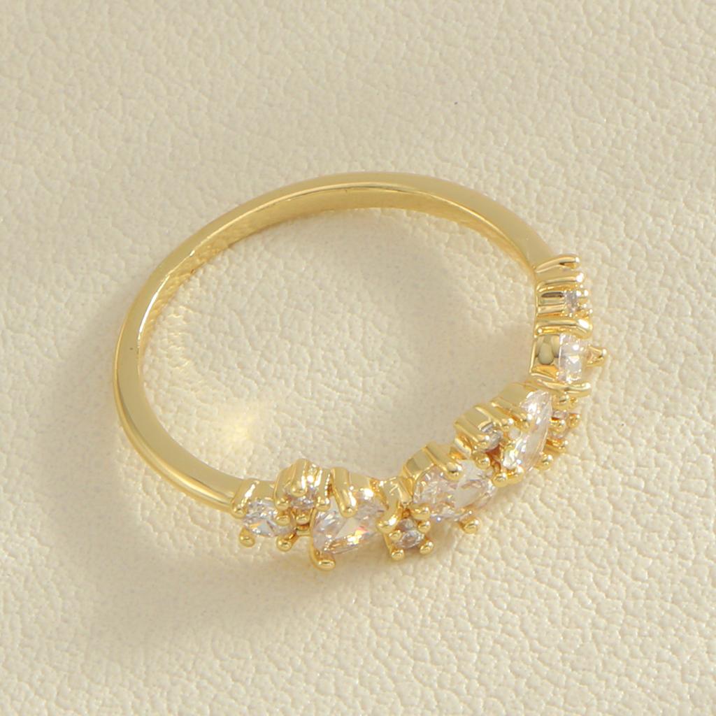 Golden Copper Ring with Synthetic Zircon Inlay Elegant Stackable Band Ring for Women