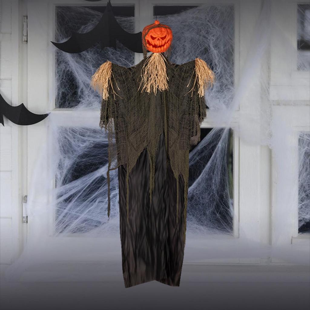 Horror Pumpkin Skull Hanging Ghost Decoration with Voice Control and Eerie Red Eyes Enhance the Spooky Atmosphere of Your Halloween Party
