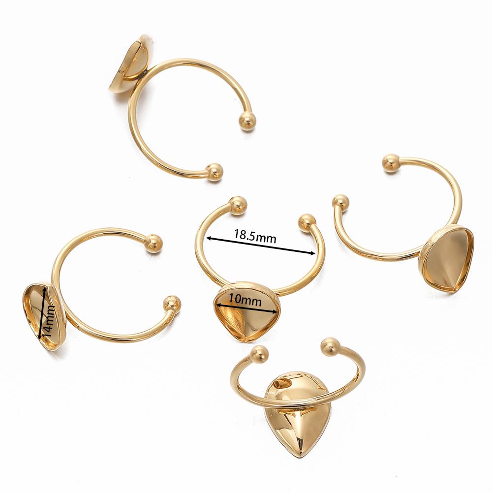 5pcs Gold Color Stainless Steel Open Ring Cabochon Cameo Blank Tray Base Settings for DIY Rings Jewelry Making Findings Supplies