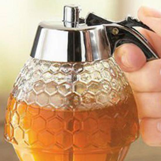Honey Jar Detachable with Press Valve Sealing Lid Dispenser One Hand Operation Leak Proof Oil Vinegar Storage Bottle for Syrup Maple Honey