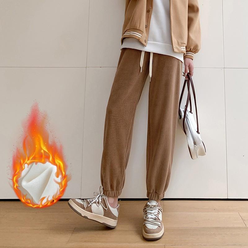 Plus Velvet Wide-leg Pants Women's Winter New Arrival Thick Warm Pants High Waist Drape Casual Pants Corduroy Toe Straight Pants