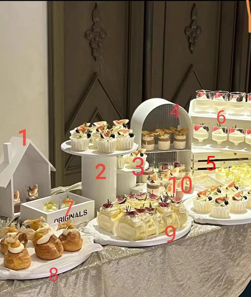 10-Piece White Dessert Display Stand Set: Wooden & Acrylic Tabletop Decoration