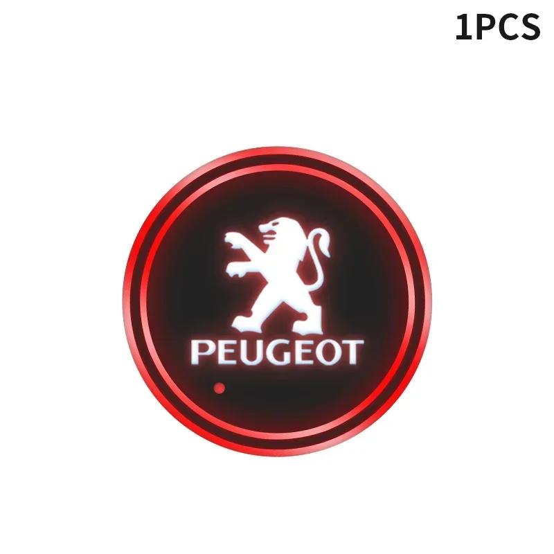 

2026 Hot Car Sticker Colorful Changing Lights LED Car Water Cup Pad USB Luminous Coaster for Peugeot 206 207 308 408 508 RCZ 208