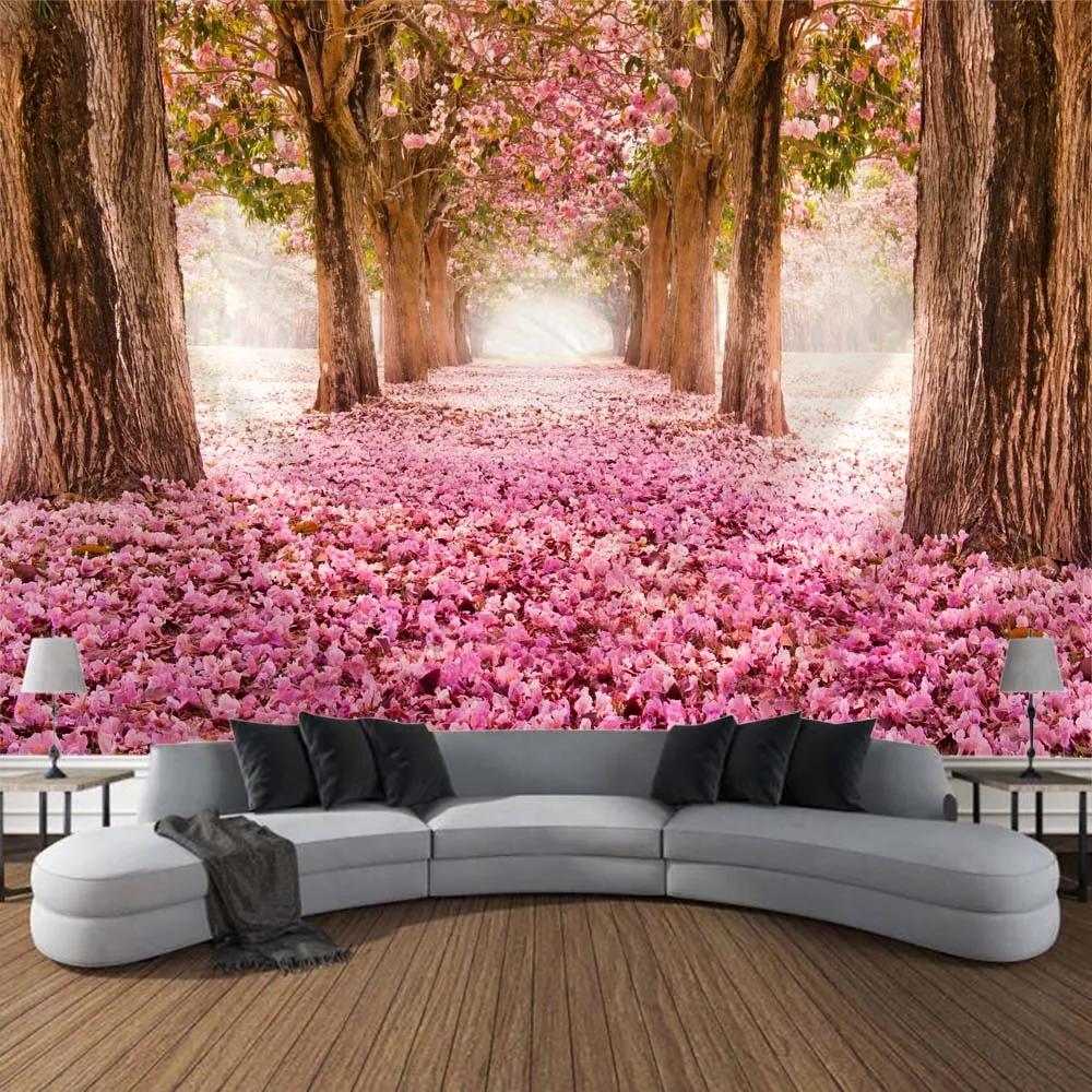 

Гобелен з принтом пейзажу квітучої сакури для дому, настінний декор для вітальні, велика тканинна прикраса 150x130cm