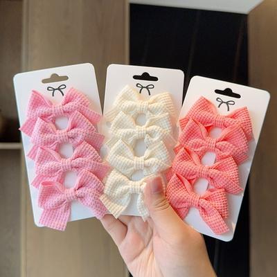 4 SZT. Miękka Bawełniana Spinka do Włosów z Kokardą Dziewczęca Słodka Spinka do Włosów w Kratę Color Block Delikatna Wsuwka Barrettes Kawaii Akcesoria Dziecięce