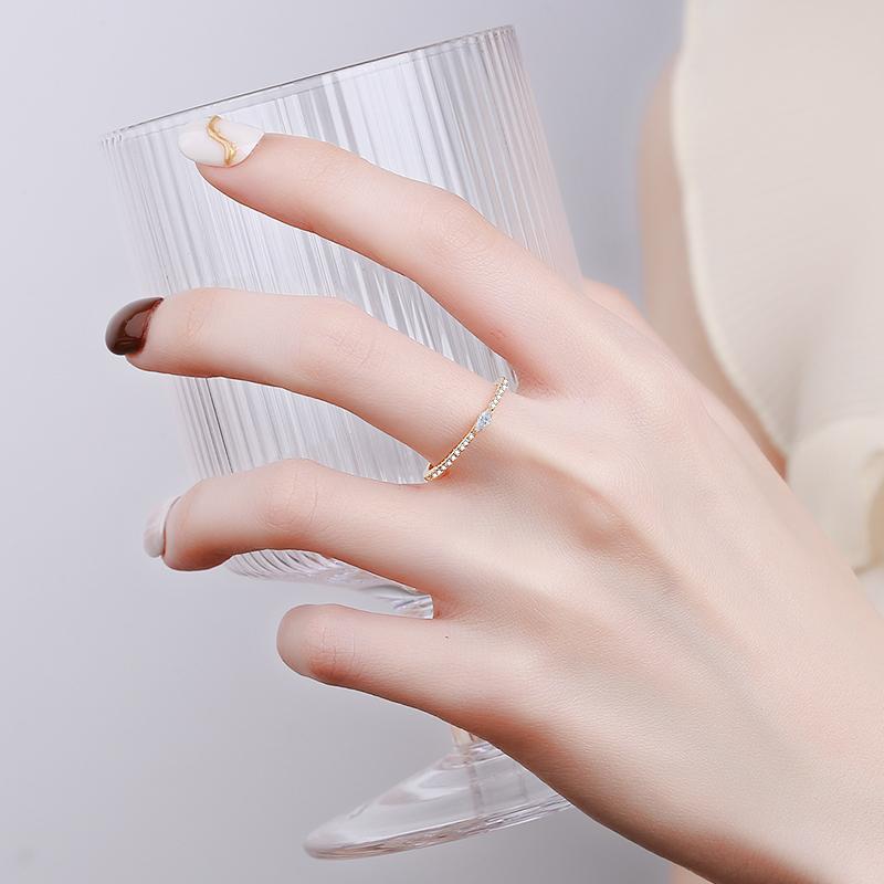 Classic18K Gold Single Row Oval Diamond Couple Ring For Women Crystal Genuine Sterling Silver Valentine's Day Jewelry