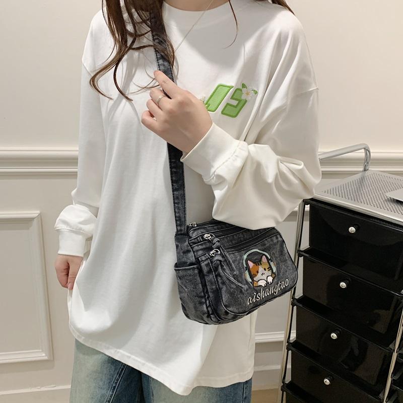 Kätzchen Bestickt Handy Tasche Jeans Tasche Damen Schulter Crossbody Tasche