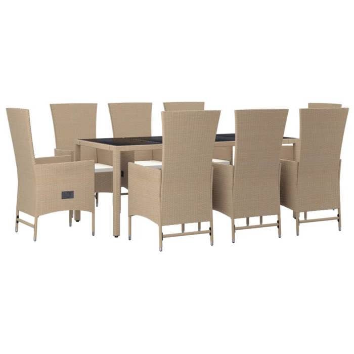 VidaXL Garden Dining Set and Cushions 9 Pcs Beige Poly Rattan, Dining Set, Dining Set 3157571