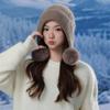 Fleece Kaninchenfell Gestrickte Thermomütze Damen Herbst und Winter Mode Pompon Ohrenschützer Wolle Pullovermütze