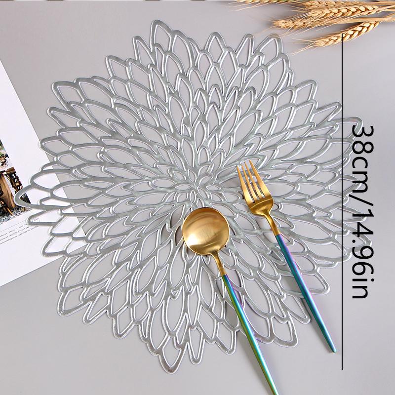 PVC Hibiscus Flower Placemat for Dining Table Hollow Pad Coaster Pads Table Bowl Mats Gold Dining Table Mat Non-slip Insulation