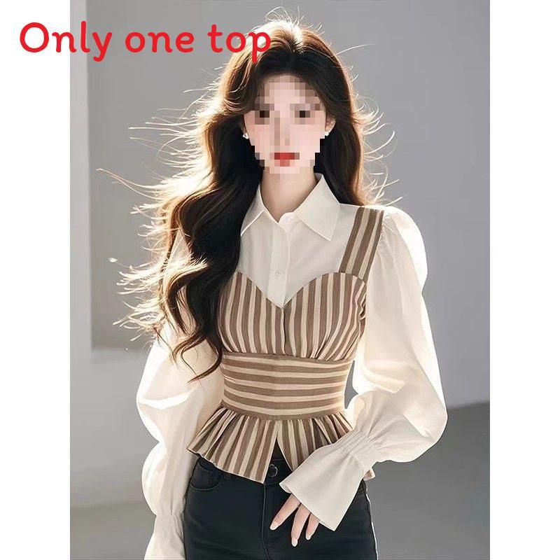 Soft Satin Striped Puffed Sleeveless Shirt For Spring Chic Womens Fashion