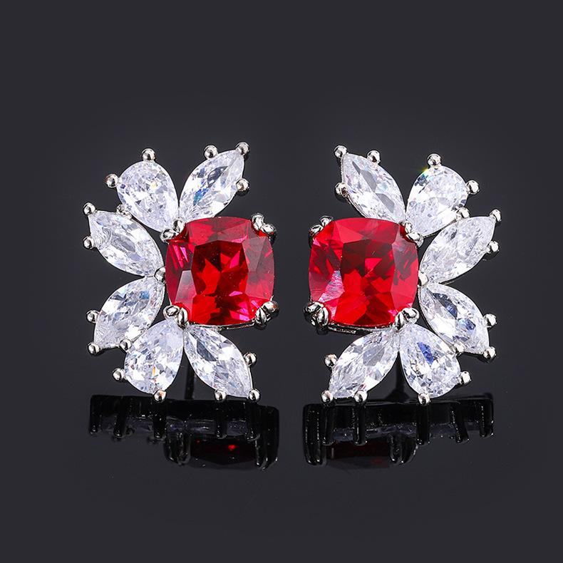 New Earring Accessories With Purple Light Will Change Color Red Corundum Sparkling Earrings S925 Silver Needle Fashionable High-end