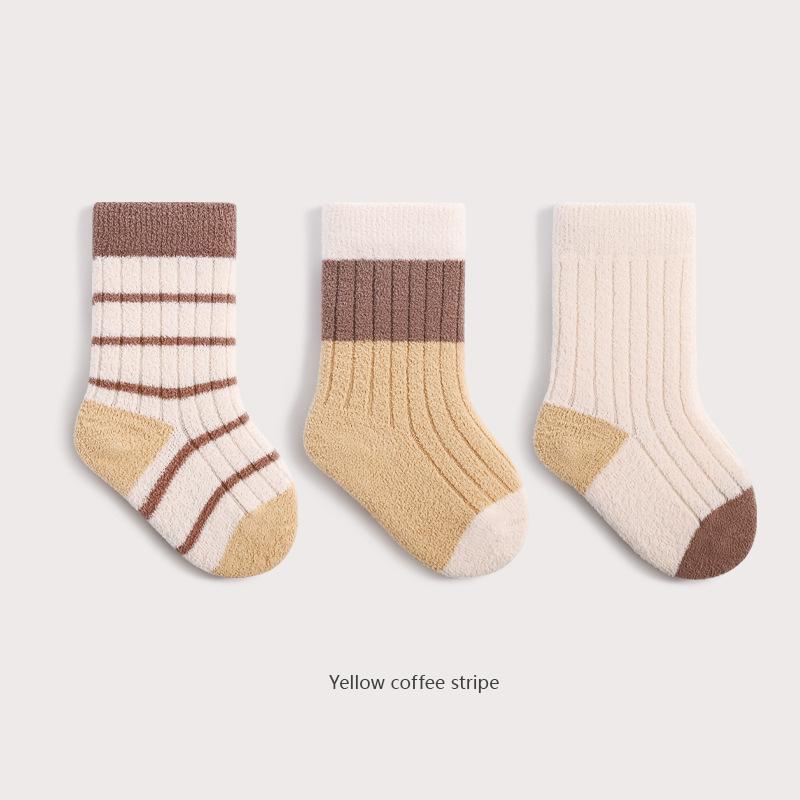 3 Pary/Partia Zimowy Pogrubiony Zestaw Skarpetek Dziecięcych Ciepłe Dziecięce Skarpetki Średniej Długości W Paski Skarpetki Dziecięce Na Prezent Dla Dziecka