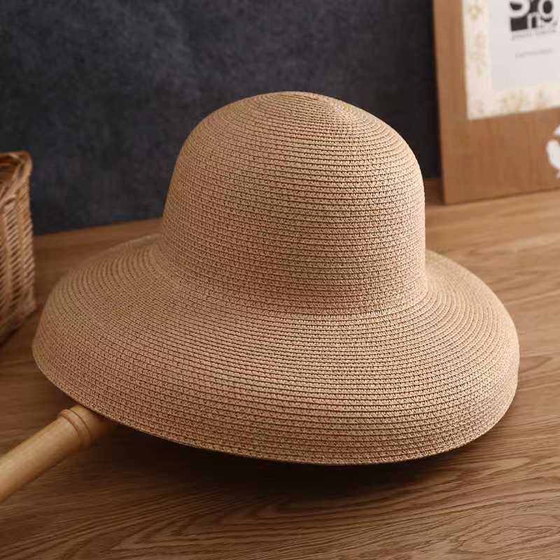 Straw hat women summer big brim sun protection Hepburn wind visor beach bucket hat foldable visor children