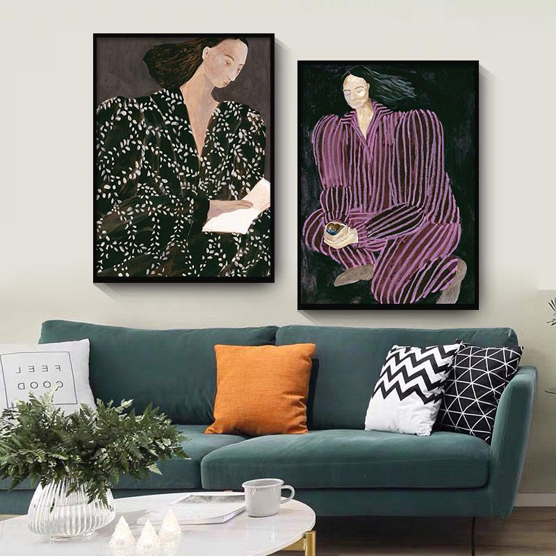 Nordic Poster Und Drucke Abstrakte Linie Geometrie Kurve Mädchen Wand Kunst Leinwand Malerei Moderne Wand Bilder Für Wohnzimmer Dekor