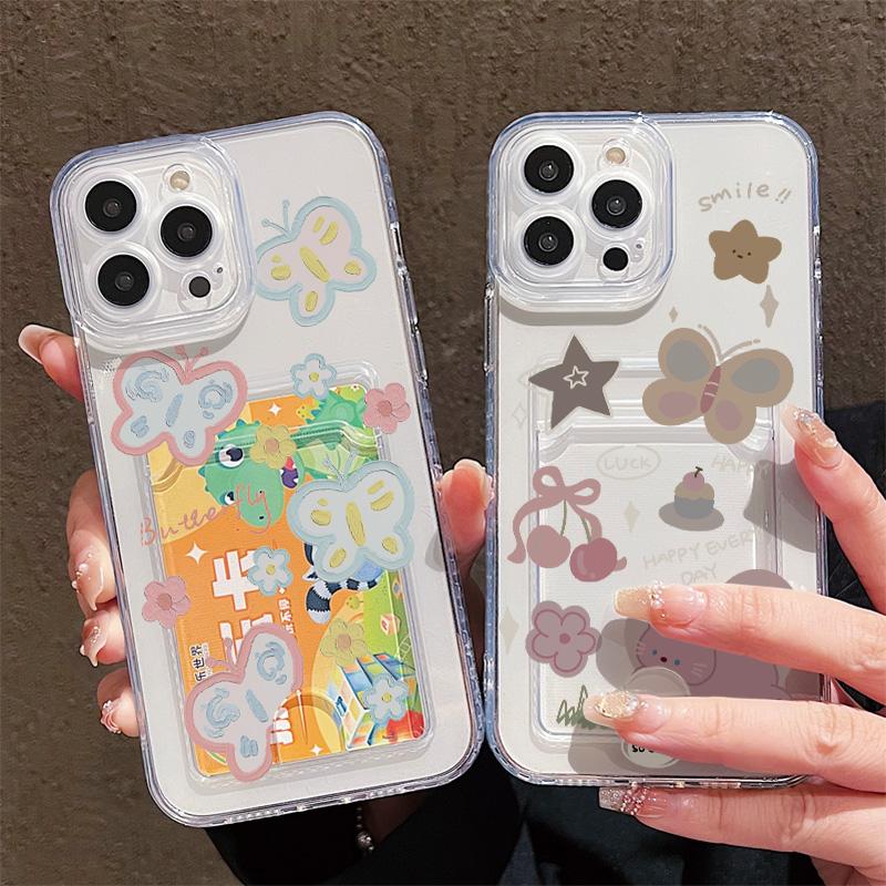 Kartenfach Halter Silikon Brieftasche Tasche Hülle Für Xiaomi Redmi Note 11 12 13 14 iPhone 17 16 15 13 11 Samsung S25 S24 S23 S22 Hülle Transparentes Handy Bumper