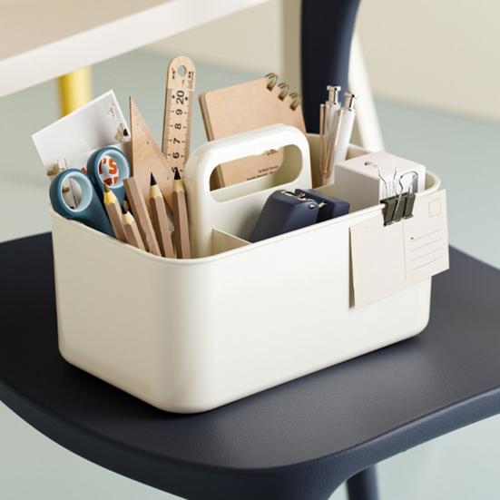 Storage Box Stackable Desk Organizer with Handle Large Capacity 5 Compartments Stationery Makeup Storage Holder