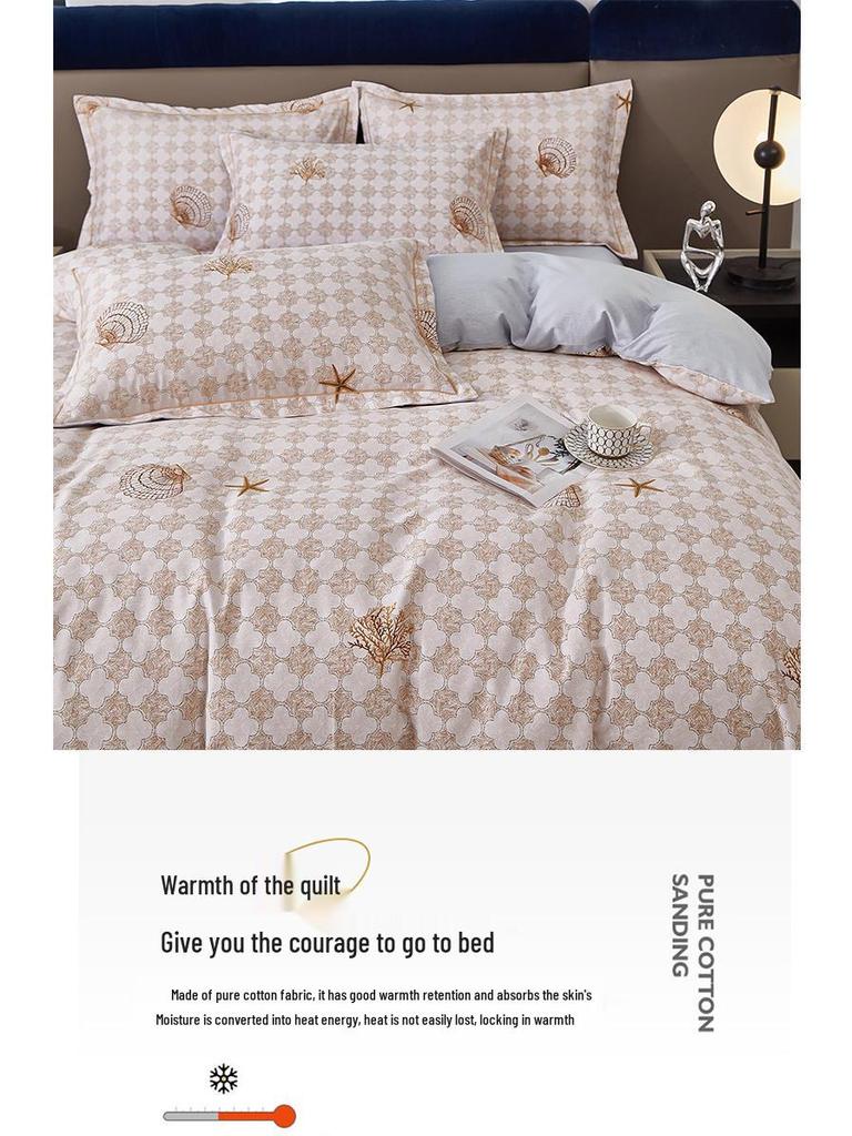 Pastoral Cotton Duvet Cover Set: Men's & Women's All-Season 4-Piece Bedding with Bed and Fitted Sheets