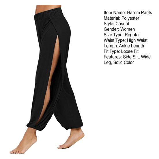 Women Harem Pants High Waist Side Slit Design Wide Leg Casual Trousers Solid Color Hip Hop Style Yoga Dance Pants