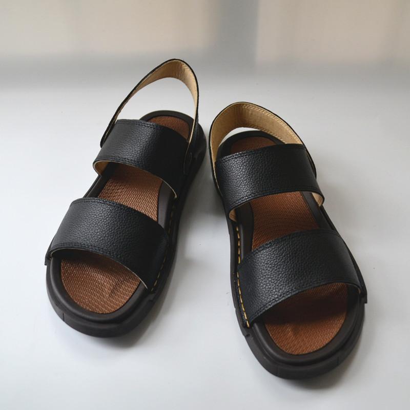 

Модные мужские сандалии из коровьей кожи, повседневные дышащие пляжные туфли, тапочки 45 чёрный