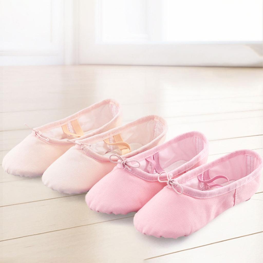 Ballett-Schläppchen Tanzschuh Canvas Ballett Yoga Tanzschuhe mit weichen Ledersohlen für Kinder Kleinkinder Jungen Mädchen Rosa
