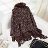 Women's Autumn and Winter Large Size Leopard Print Fur Collar Knitted Cardigan Loose Bat Sleeve Cape Sweater Top Women 6 Colors