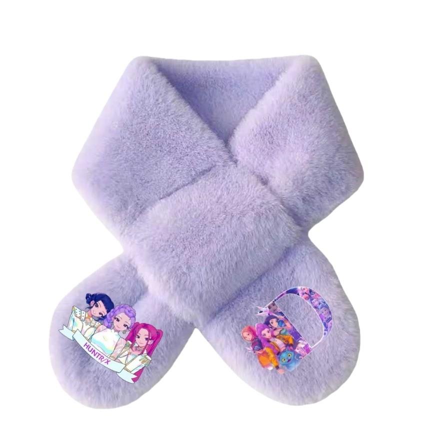 Kids Girls Lovely Cartoon Rumi Mira Zoey Printed Scarves Velvet Autumn Winter Scarf