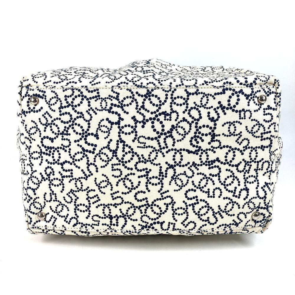 CHANEL Arabesque Bag Tote Bag Hand Bag Canvas White/Dark Navy Based