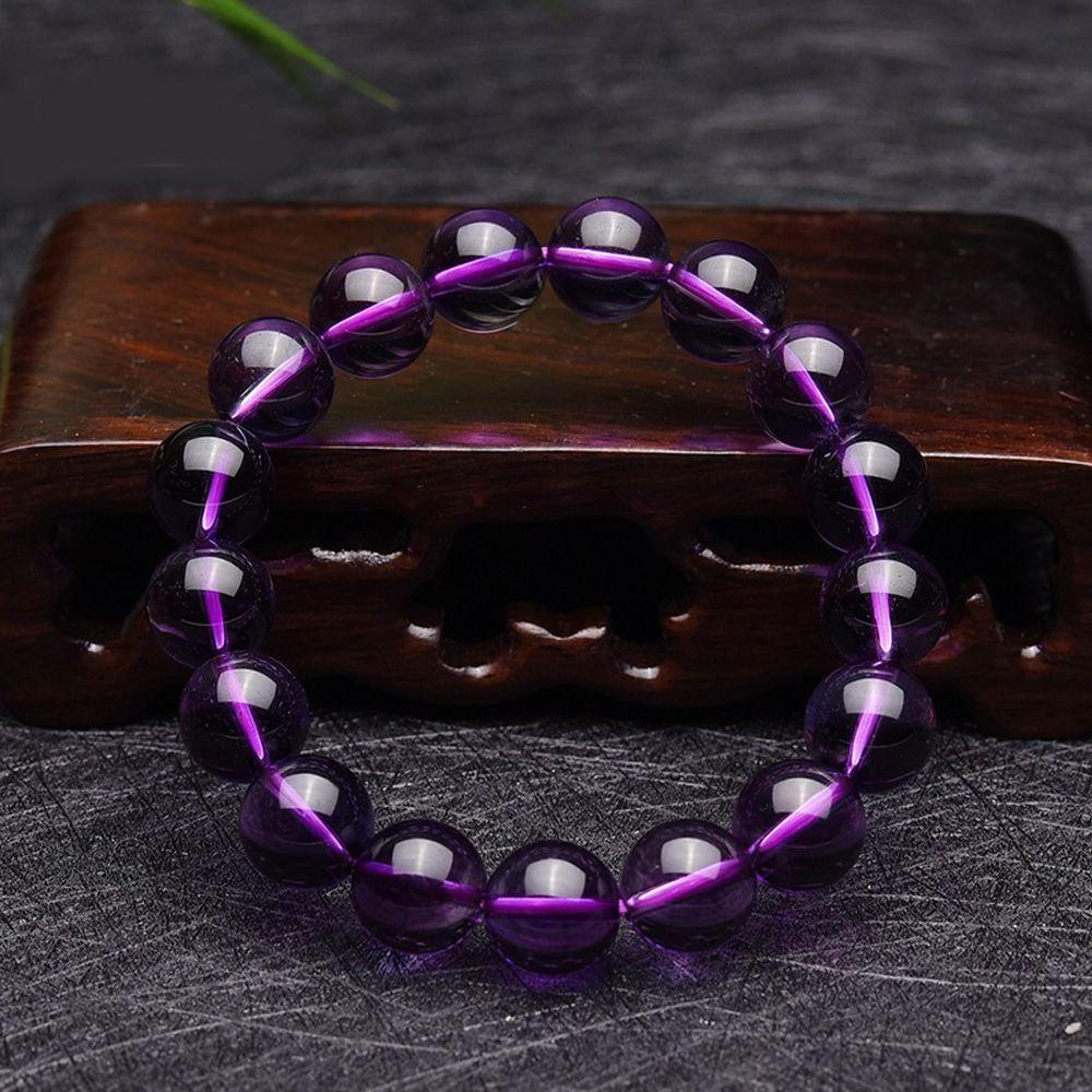 Purple Bangle Natural Round Crystal Jewelry Amethyst Bracelet Beads Buddha Beads