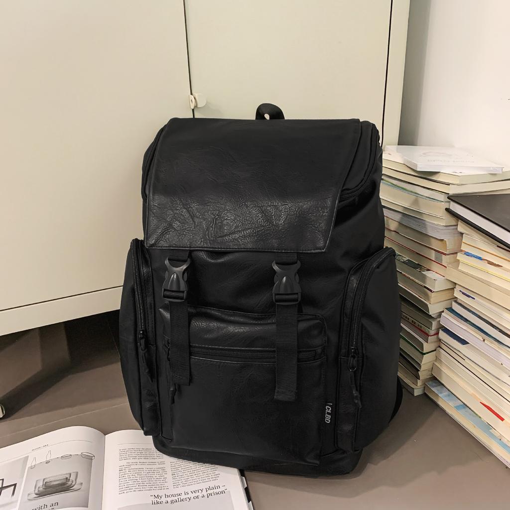 Schoolbagpu Backpack Men's Korean Version Fashion College Student Schoolbag Computer Bag Large Capacity Outdoor Leisure Travel Backpack