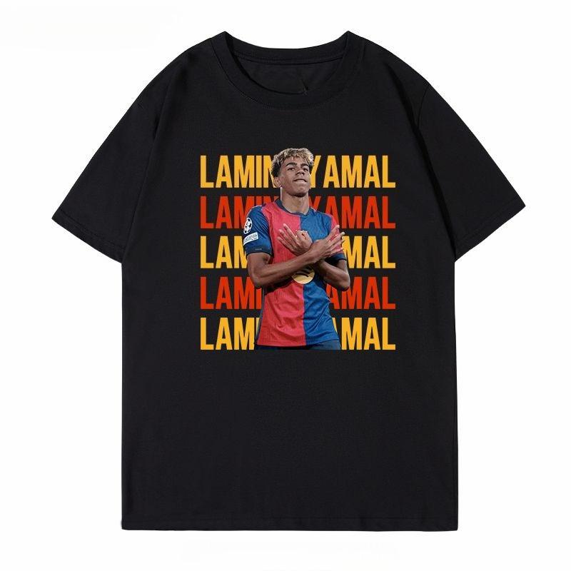 Summer Fashion New 2025 Soccer Barcelona Yamal Short Sleeve T-Shirt Yamal Celebrates Spanish Men's Casual Plus Size Summer