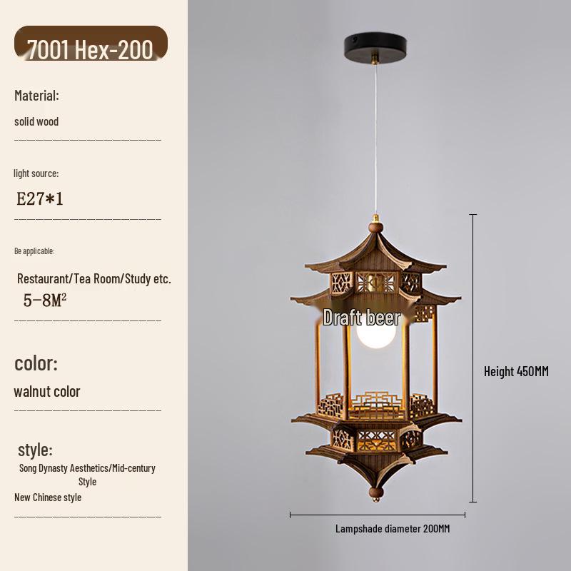 Song Dynasty Aesthetic Lamp: Hexagonal Pavilion Chandelier for Tea Room or Zen Restaurant