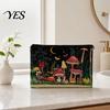 Secure Zipper Storage Bag Bag, with Mushroom Star Moon Print, Lightweight Black Pouch Wear-Resistant Cosmetic for Menstrual Supplies Coin Keys