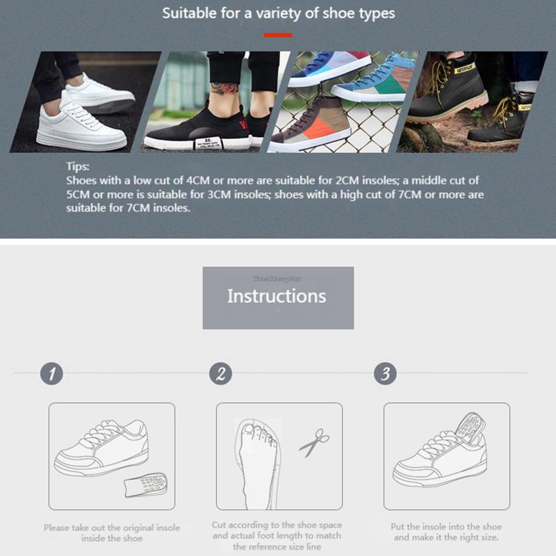 1Pair Height Increase Insoles Casual Sports Shoes Insole for Feet EVA Shock Absorbing Shoe Pads 2.3/3.3/4.3cm Growing Shoe Sole